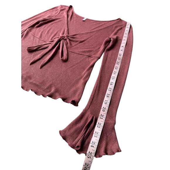 Free People Intimately Say When Long Sleeve Metallic Tie Front Top Size M - Picture 9 of 11